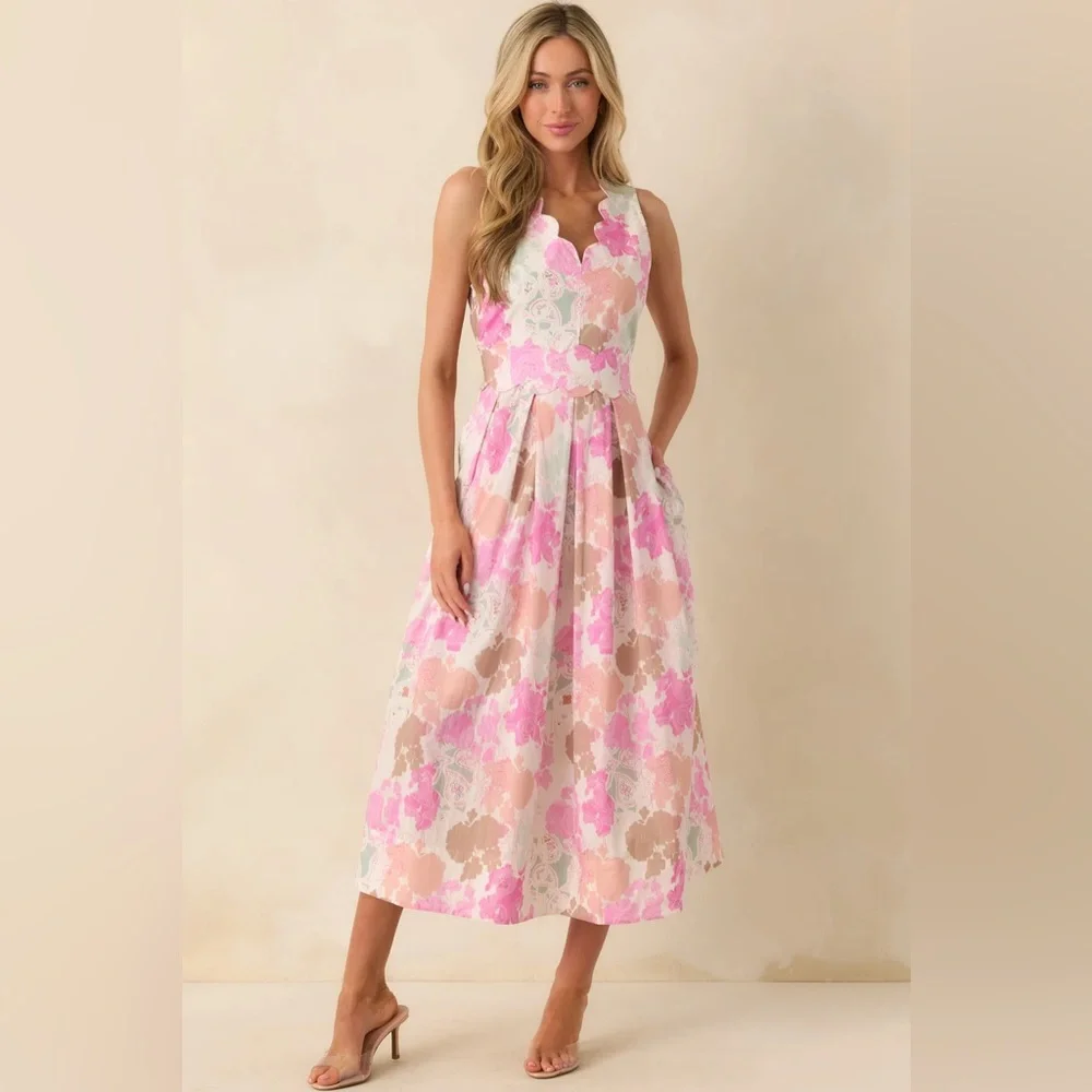 Buy 2 - Get 1 FREE - 
SOFT SPOT FOR YOU PINK ABSTRACT FLORAL PRINT MAXI DRESS - Picture 4 of 5